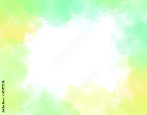 Abstract watercolor frame in pastel greens and yellows