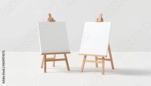 Advertising picture calendar display blank art board mini easel wooden stand or standee template mock up. 3d render illustration