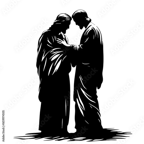 Silhouette of two figures embracing, demonstrating connection and intimacy in a moment of reflection or understanding