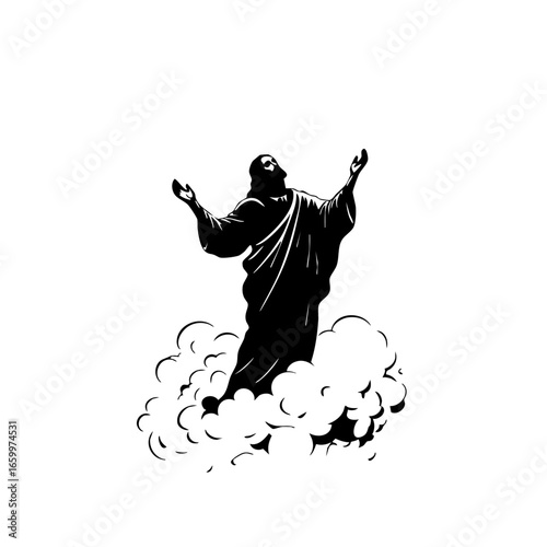 Depiction of a figure with arms raised towards the sky, symbolizing hope, faith, and divine connection in a moment of spiritual elevation