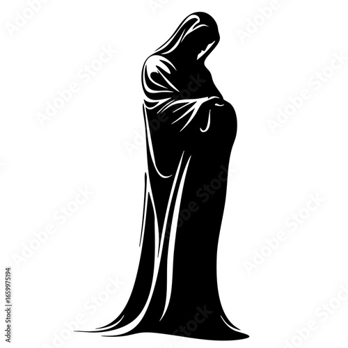 Elegant silhouette of a pregnant woman in a flowing robe depicting motherhood and grace in a timeless artistic style