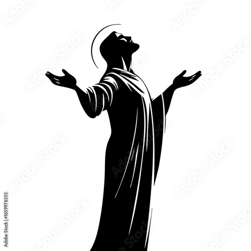 Graceful figure exuding serenity with arms outstretched in a moment of worship or reflection