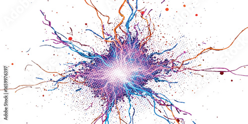 Colorful abstract explosion with glowing energy and light particles