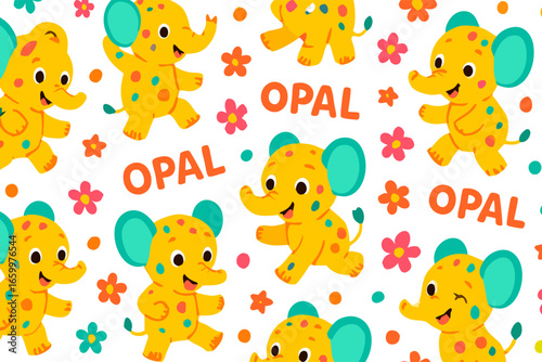 Cute cartoon elephants and flowers seamless pattern for kids