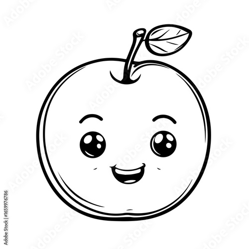 Cute smiling apple with big eyes and a leaf, ideal for children's art projects and educational material