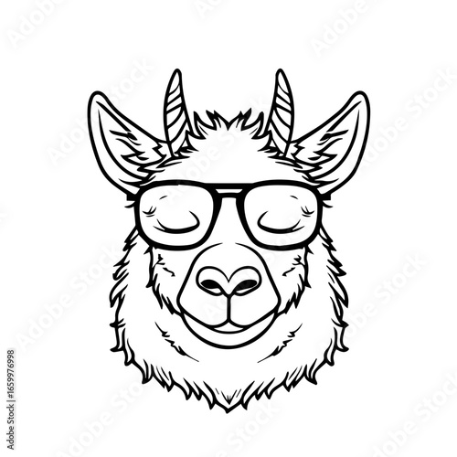 Llama wearing glasses with a cheerful expression showcasing a playful design suitable for various creative projects