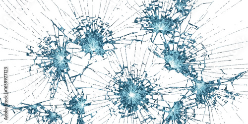 Abstract shattered glass texture with blue light reflections