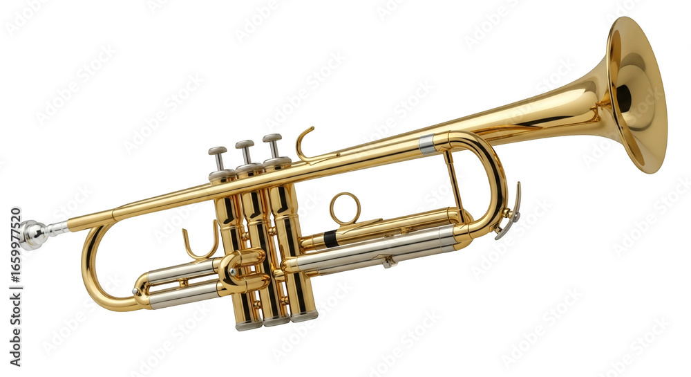 Obraz premium Professional Brass Trumpet Musical Instrument Isolated on a Black Background