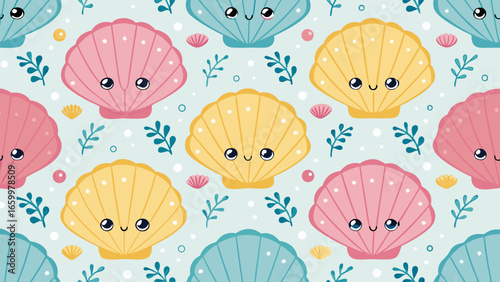 Cute Kawaii Scallop Shells Pattern - Adorable Ocean Friends