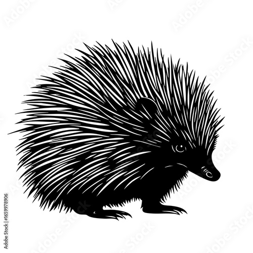 Echidna illustration featuring intricate black vector details showcasing its unique spiny texture and small features