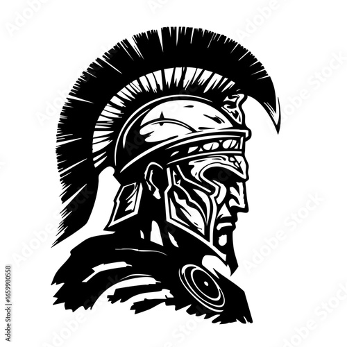 Historic warrior silhouette showcasing a Roman gladiator in profile with elaborate helmet and crest
