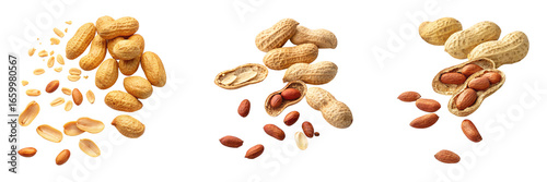 Set of many peanuts isolated on a transparent background