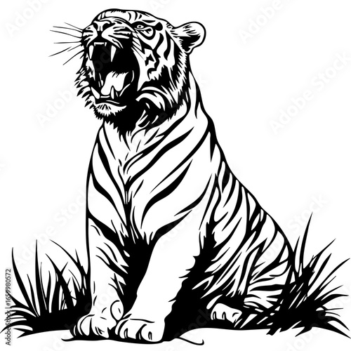 Majestic roaring tiger vector illustration showcasing intricate details of fur and fierce expression