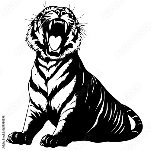 Powerful roaring tiger vector illustration showcasing strength and majesty in a ferocious pose