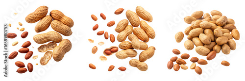  Set of many peanuts isolated on a transparent background