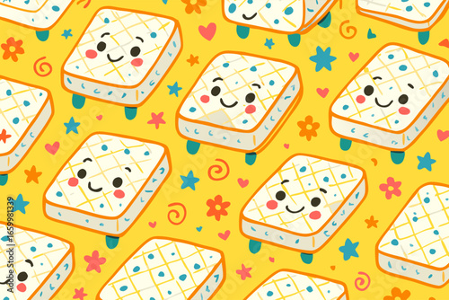 Adorable Mattress Characters With Smiling Faces Pattern