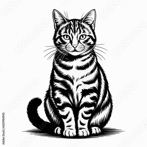 Black and White Illustration of a Cat