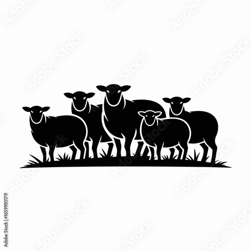 Black Sheep Silhouette on Grass Background
