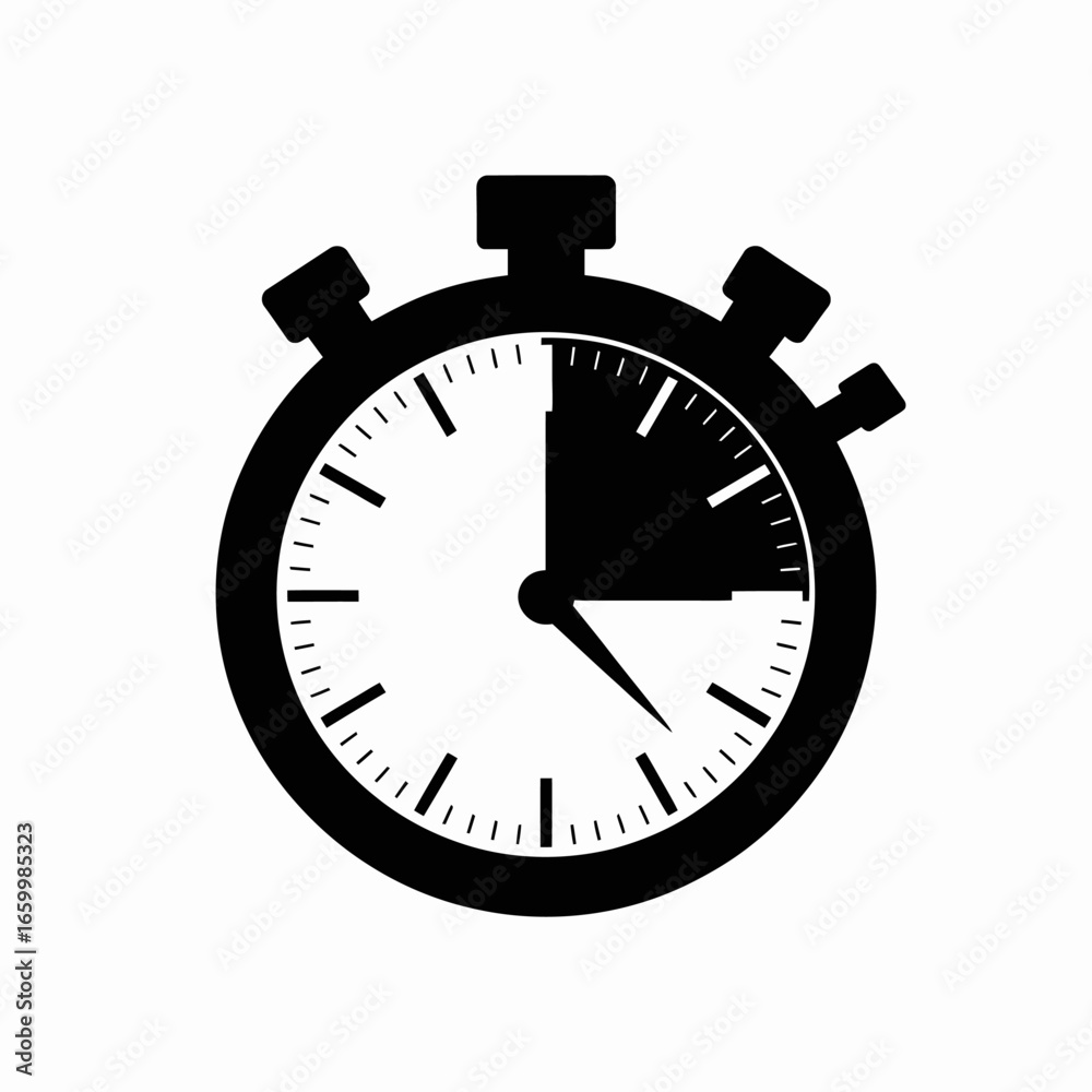 Black Stopwatch Icon on White Background Black Stopwatch Icon on White Background
