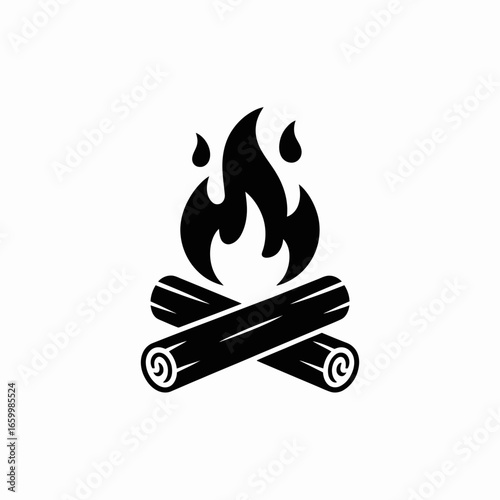 Campfire Icon with Logs and Flames
