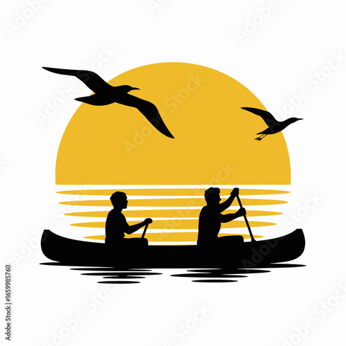 Canoeing at Sunset with Silhouettes and Birds