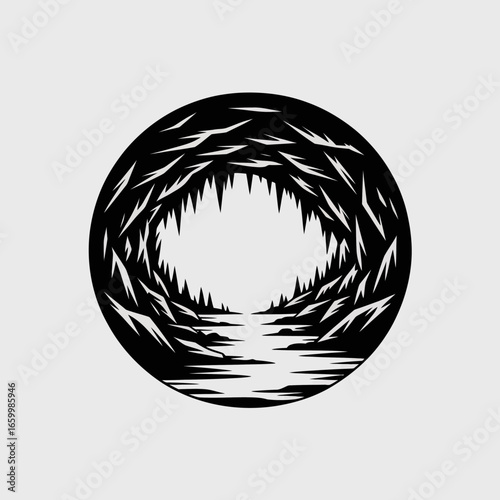 Cave Landscape Illustration in Circular Frame