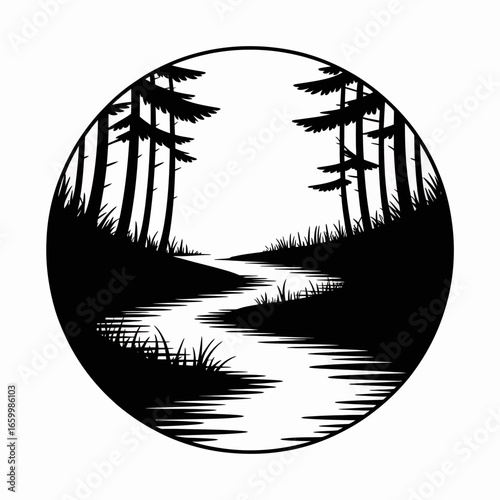 Circular Forest Landscape Silhouette Design