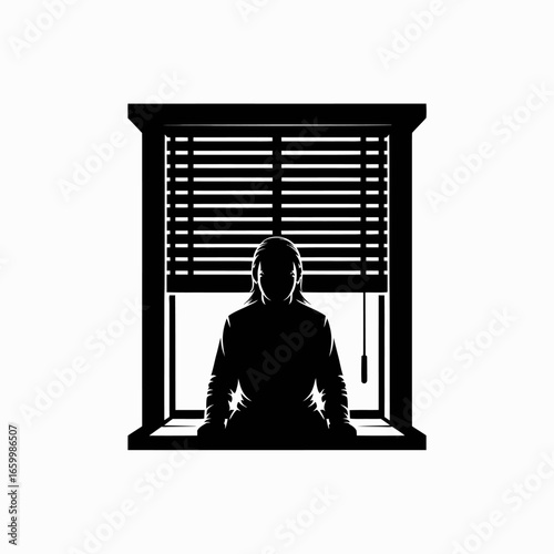 Contemplative figure in window silhouette design