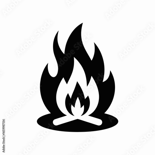 Fire Icon with Flames and Logs