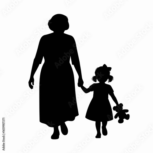 Grandmother and granddaughter silhouette walking together