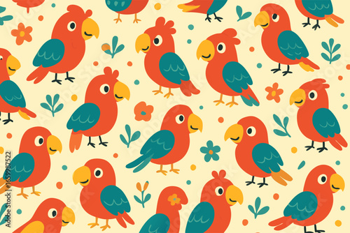 Cute Parrot Pattern Tropical Bird Illustration