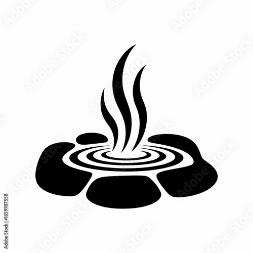 Hot Spring Icon with Steaming Water and Rocks