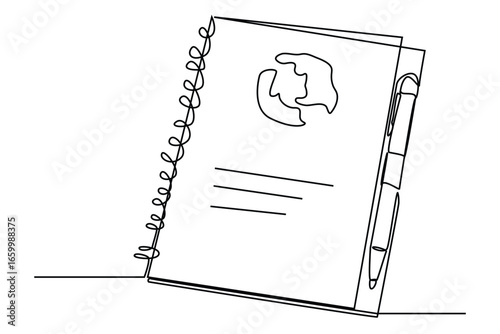 Continuous one line art of elementary school note book. Back to school minimalist style. Education concept. 