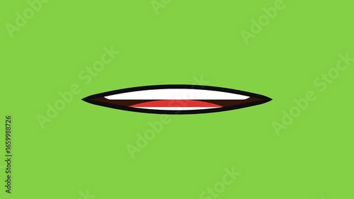 Animated cartoon talking mouth element for character expression and lip sync animation on a green screen background for video compositing