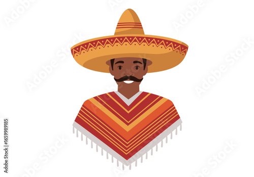 Cartoon Man with Sombrero and Poncho Illustration
