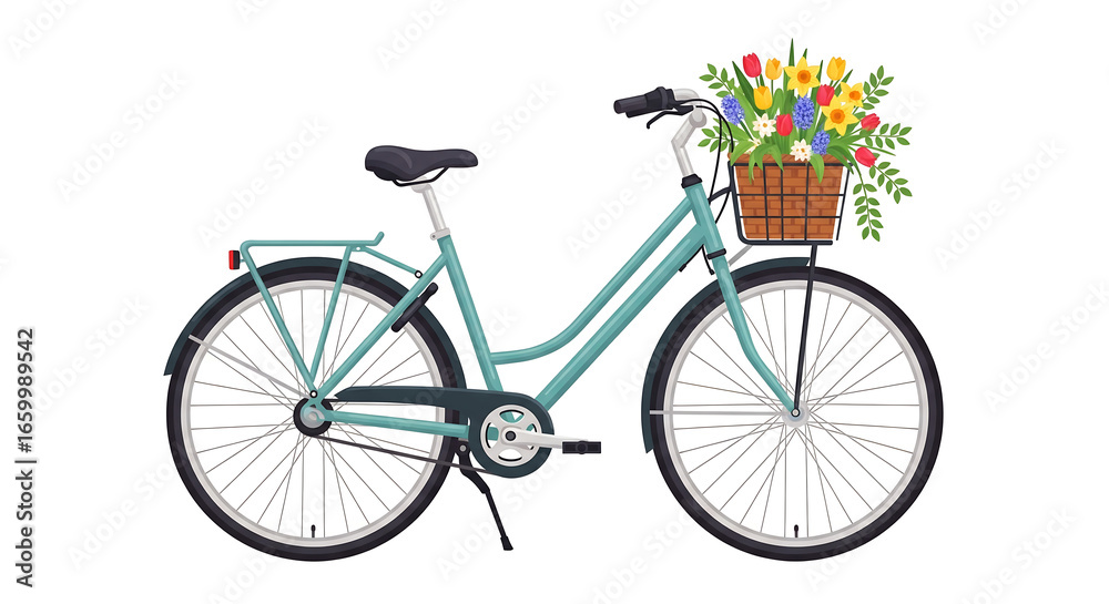Fototapeta premium Illustration of a retro bike with colorful flower basket