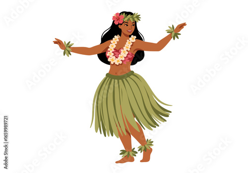 Hula Dancer with Flower Lei and Grass Skirt