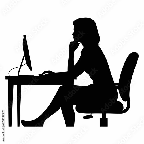 Silhouette of a Woman Working at a Computer