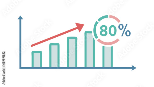 Bar graph with rising arrow and percentage circle data