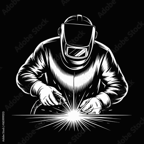 Welding Worker in Action Illustration