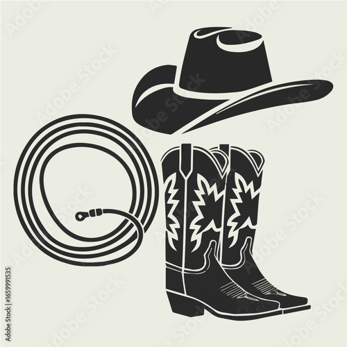 Vector Cowboy Hat, Boots, and Lasso