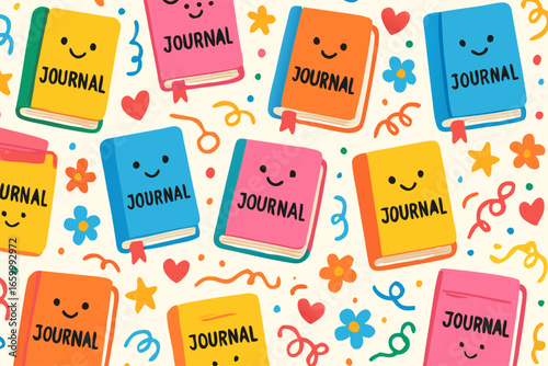Seamless Pattern of Adorable Colorful Journals and Notebooks