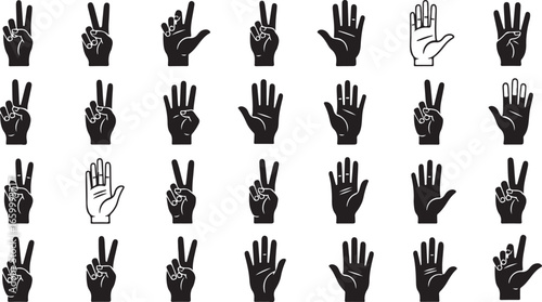 Collection of hand gestures showing numbers and peace signs