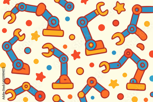 Robotic Arms and Stars Pattern - Cute Kawaii Illustration