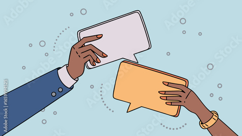 Hands Holding Speech Bubbles Communication Concept.
