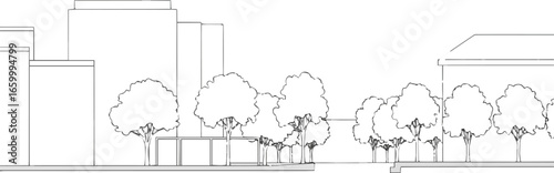 Create a Architectural Drawings, Minimal style cad tree line drawing, Side view, set of section concrete pavement outline for landscape design drawing. Vector illustration in  element vector art.