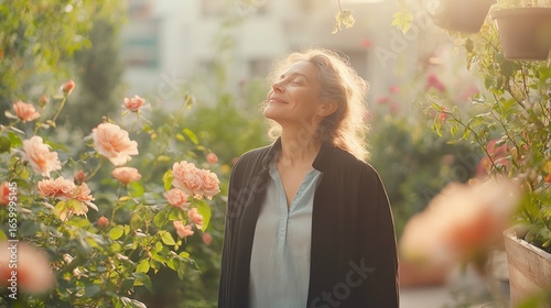 Portrait of a middle age woman in a garden. 