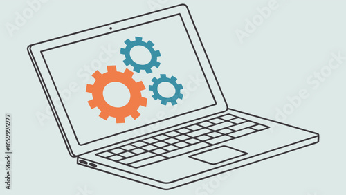 Laptop Computer with Gear Icons Technology Concept.