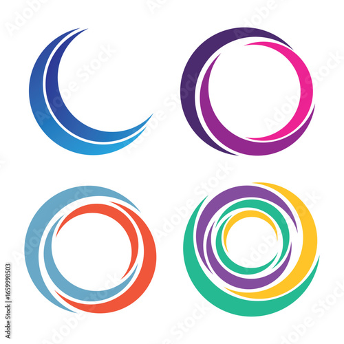 Circle company logo signs set. Collection of colorful emblems vector illustration. Abstract round symbols. Unique logotype design template isolated on white