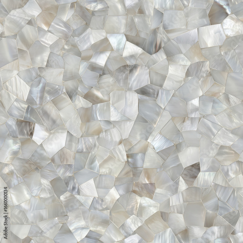 White mother-of-pearl mosaic tiles creating luxurious seamless texture